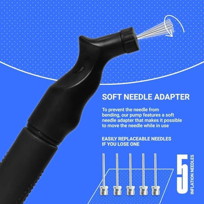 SPORTBIT Ball Pump for Sports Balls - Push & Pull Inflating System - Hand Pump for Exercise Balls - Volleyball Pump, Basketball Inflator, Ball Air Pump - Goes with 5 Needles Set