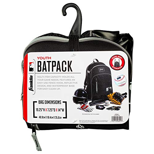Franklin Sports Kids MLB Baseball Batpack Bag - Youth Baseball, Softball + Teeball Backpack - Sports Equipment Bag for Kids + Toddlers - Holds (2) Teeball + Baseball Bats + Includes Fence Hook - color: Black/Gray