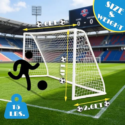EGREE Portable Soccer Goal for Backyard - 12x6FT/8x6FT/6x4FT Heavy Duty Football Net Goals for Adults & Youth Training, Outdoor PVC Soccer Goal Post with Weatherproof UPVC Frame & Ground Stakes, White - size: 6FT*4FT