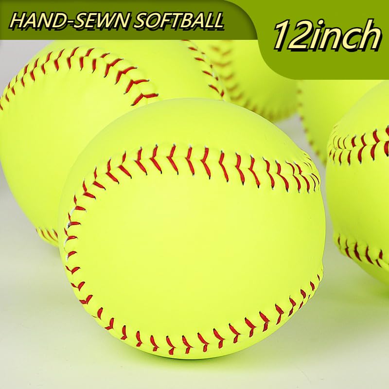 Rarapop Sports Fastpitch Softballs, Official Size and Weight Practice Softball, Unmarked & Leather Covered Training Ball for Games, Practice and Training(Yellow, 12 Inch) - style: 4 Pack