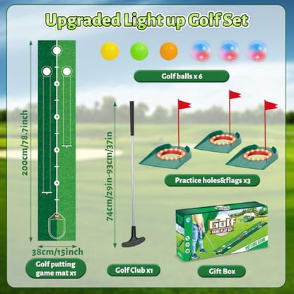 VATOS Golf Putting Set for Kids - Light up Golf Game Toys with Putting Mat, Putter, 3 Holes & 6 Balls (3 Glow), Indoor Outdoor Yard Golfs Game Sports Toys, Birthday Gifts for Boys Girls Kids 3-8