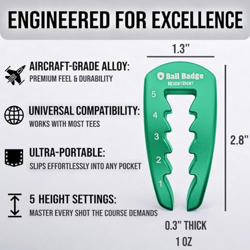 Adjustable Golf Tee Height Tool (5-Level Precision) – Universal Fit for Wooden & Plastic Tees, Consistent Tee Height Setter for Drivers, Fairway Woods & Irons, Durable Aluminum Golf Swing Training Aid - color: Green