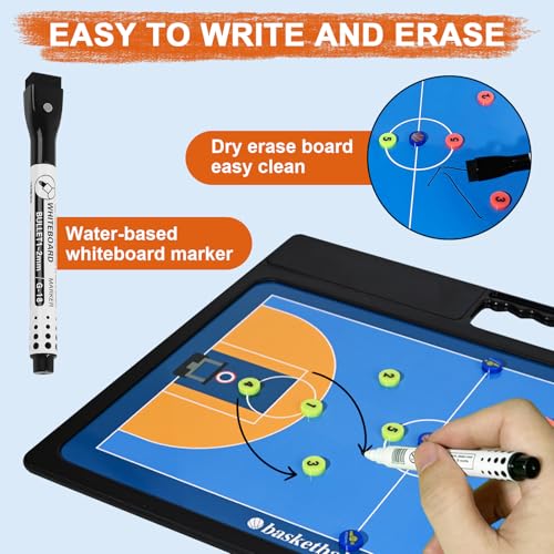Basketball Coaching Board, Double-Sided Magnetic Tactics Clipboard with Dry Erase Marker, Portable Strategy Board for Coaches Training, Matches and Coach Gifts