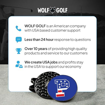 Wolf Golf Towels Golf Ball Marker Hat Clip | USA Monogram | 1 Magnetic Clip + 3 Ball Markers | Patriotic Golf Accessories for Men & Women