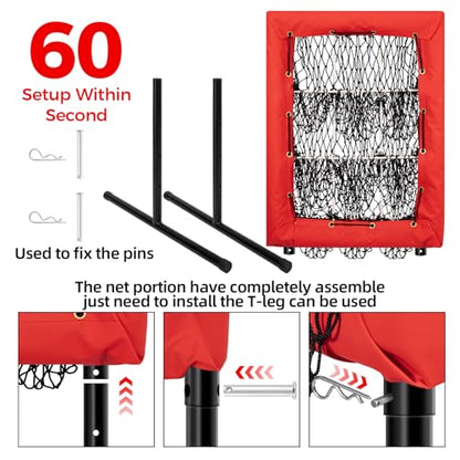 Heavy Duty 9 Hole Pitching Net with Strike Zone,9 Pocket Pitching Target Net of 4 Adjustable Heights (36-53in),Softball Pitching Net Fix by 8xspikes and 2xsandbags, Pitching Target Net for All Age