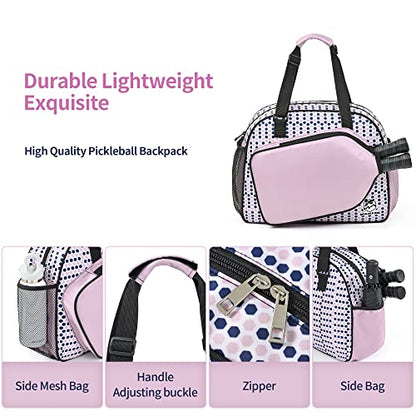 Boulder Bee Pickleball Bags, Premium Pickleball Tote Bag for Girls, Women’s Hand/Shoulder Gym Bag w Water Bottle Holder, with Pickleball Racquet/Paddle Holder - color: Pink Done