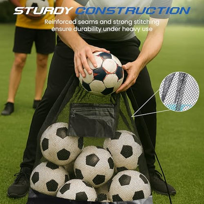 Heavy Duty Mesh Sports Equipment Bag, Large Capacity Ball Storage with Adjustable Shoulder Strap, Waterproof Pocket, Black
