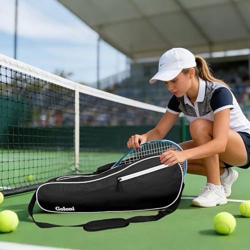 Goloni Tennis Bag for 3-4 Rackets, Water-Resistant Racket Bag with Padded Protection for Men Women Adults - color: Black