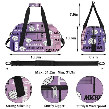 Custom Volleyball Gym Bag Duffel Bag for Women Men, Personalized Name Sport Bag Overnight Bags Customized Travel Weekender Bag, Purple Voilet - color: Purple Voilet