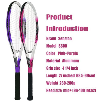 Senston Tennis Rackets for Adults 27 inch Tennis Racquets - 2 Player Tennis Racket Set with 3balls,2 Grips, 2 Vibration Dampers