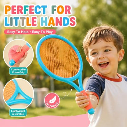 2-Pack Kids Tennis Racket Set, 16 21 23 25 Inch Junior Racquets for Boys Girls, Lightweight Aluminum Starter Kit with Shoulder Bag and 2 Balls - color: 16 inch-2pcs(Blue+Pink)