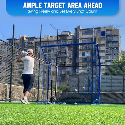 Baseball Softball Net with Blocking System, 7x7ft/6x6ft/10x7ft Practice Cage Net for Batting/Pitching/Fielding, Metal Frame with Elevated Base and Storage Bag for Backyard Indoor Training - size: 7x7FT