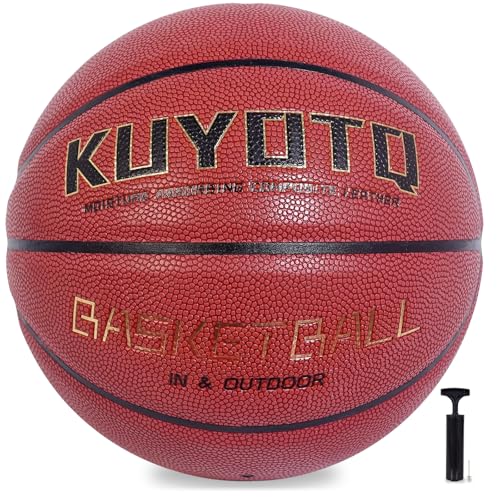 KUYOTQ Kids Youth Adult Size 3/4/5/6/7 (22/25.5/27.5/28.5/29.5") Basketball Premium Rubber or Faux Leather Basketball Indoor Outdoor Basketball for Boys Girls Womens Mens Basketball Gifts (Deflated) - color: Brown Classic Leather, size: Size 7 Adult - 29.
