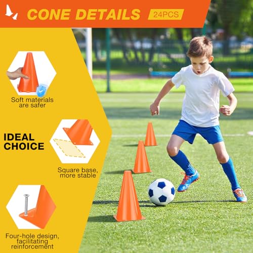 24pcs Cones 9 Inch Soccer Cones and Plastic Traffic Cones, Durable Cones for Sports Training, Ideal for Soccer, Basketball, Football, Skating, and Agility Drills Practice