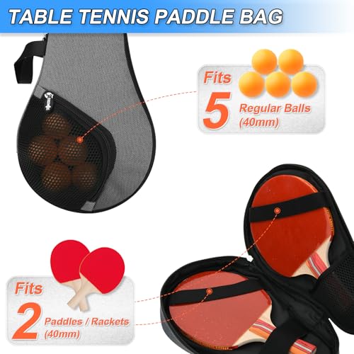 Cosmos Table Tennis Paddle Bag Paddles Case Cover Waterproof Ping Pong Racket Bat Storage Case Holder with Ping Pong Ball Mesh Storage Pocket Organizer, Fits 2 Paddles - color: Gray