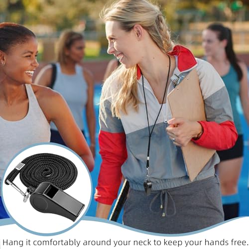 Whistle, 4 PCS Thick Plastic Sports Whistles with Lanyards, Coach Whistle, Loud Crisp Sound Whistle Great forTeachers Coaches Referees Officials and Family Emergencies(Black)