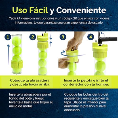 Ball Rescuer – Converts containers of Paddle Balls or Tennis Balls into a 30 PSI Pressurizer Canister – Adaptable to containers of Three or Four Balls (Packaging not Included).