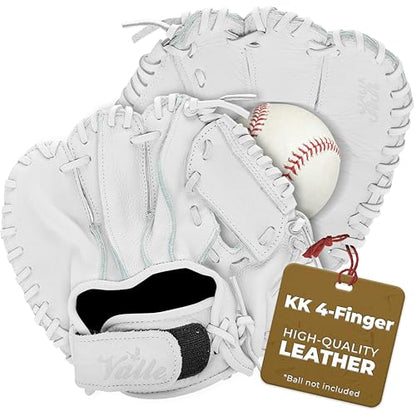 Valle Eagle KK 4-Finger Baseball Training Glove -Durable Leather Infield Flat Mitt for Right & Left Handed Men & Women - Ideal for Infielders & Players - Perfect for Fielding Drills & Practice, White