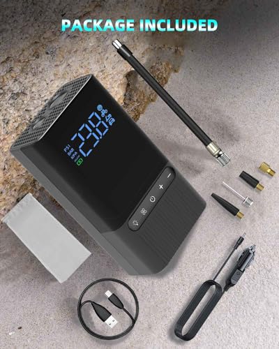 Tire Inflator Electric Bike Pump - 150PSI Portable Air Pump with Pressure Gauge, 6000mAh Electric Ball Pump with Schrader/Dunlop/Presta Valve for Road, Mountain Bicycles, E-Bike, Motorcycle, Balls