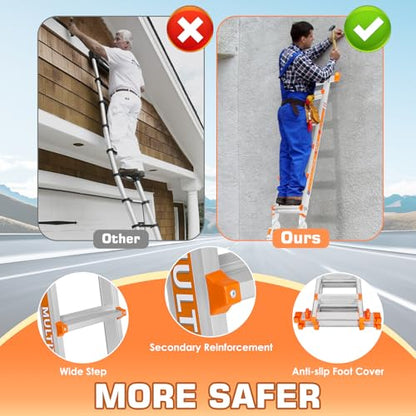 LEVELEVE A Frame 5 Step Ladder, 17FT Extension Ladder with Stabilizer Bar & Wheels,330 lbs Security Load Multi Position Ladder for Stairs Home Indoor Outdoor Roof