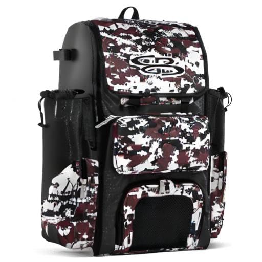 Boombah Superpack Bat Pack - Backpack Version (no wheels) - Holds 4 Bats - Camo Series - Multiple Color Options - color: Black/Maroon