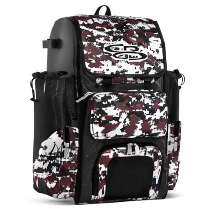 Boombah Superpack Bat Pack - Backpack Version (no wheels) - Holds 4 Bats - Camo Series - Multiple Color Options - color: Black/Maroon