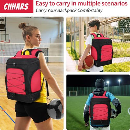 Soccer Bag - Soccer Backpack with Ball Holder,Sport Equipment Bags gifts for soccer stuff Water resistant Includes Separate Cleat Fit Basketball Volleyball Football - color: Red