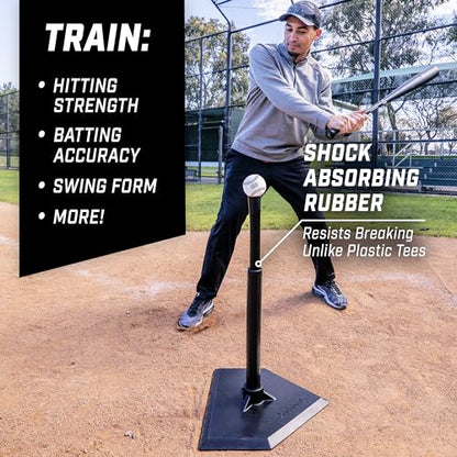 GoSports Baseball & Softball Batting Tees - Choose Jr. or Standard - Adjustable Rubber Hitting Tee - color: Standard Black