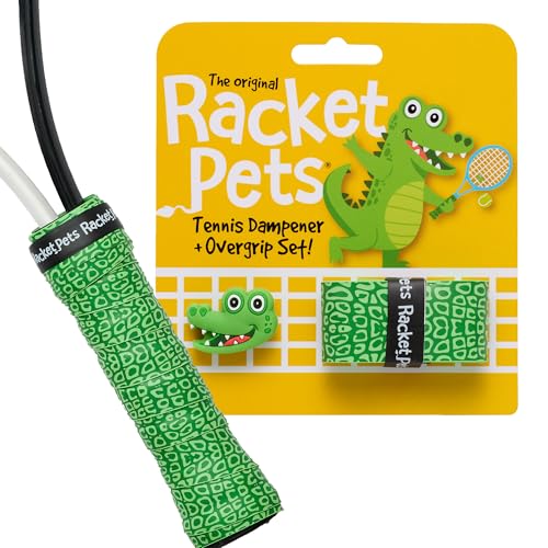 Racket Pets Kids Tennis Racket Dampener & Matching Overgrip Tape, Performance Shock Absorbing Dampener for Tennis Racket & Fun Animal Print Tennis Wrap Grip Tape - style: Alligator