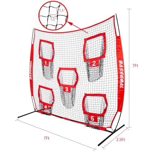 BaseGoal Football Nets for Throwing,Football Target,Quarterback Training Equipment with 5 Target Pockets for Improving Football Accuracy Throwing-8 x 8 ft or 7 x 7 ft Nets