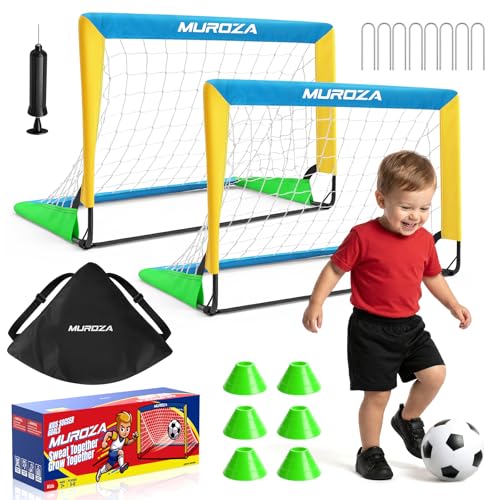 Kids Soccer Goal, Soccer Goals for Backyard Set, 2 Pack 2x1.5ft Portable Pop Up Soccer Nets with Ball and Cones, Soccer Training Set for Toddlers, Indoor & Outdoor Games - color: Blue, Yellow, Green