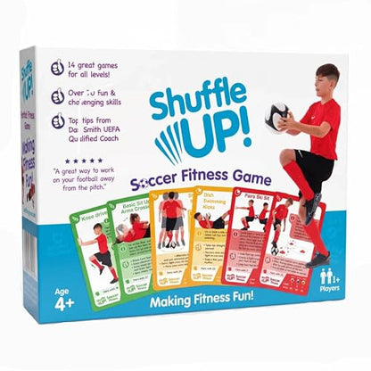 Shuffle Up Soccer Card Games - 70+ Fun & Active Skills Cards for Kids, Fitness Cards Develop Fundamentals, Stamina & Strength, Easy to Play for Kids | Multiple Skills Level Card Include 2 Dices - style: Soccer Card Games