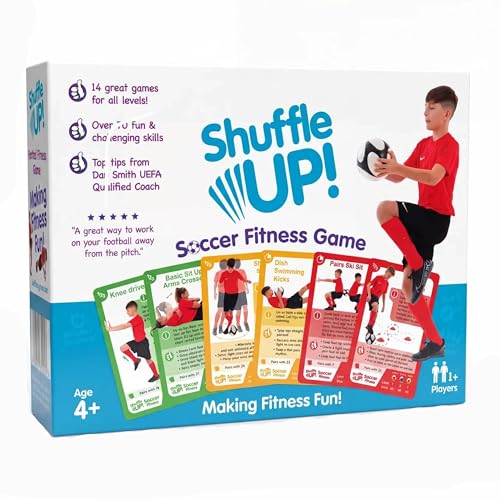 Shuffle Up Soccer Card Games - 70+ Fun & Active Skills Cards for Kids, Fitness Cards Develop Fundamentals, Stamina & Strength, Easy to Play for Kids | Multiple Skills Level Card Include 2 Dices - style: Soccer Card Games