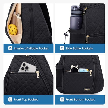 Women's Pickleball Backpack - Quilted Crossbody Sling Bag for Tennis & Pickleball Paddle - color: Navy Blue, size: Medium