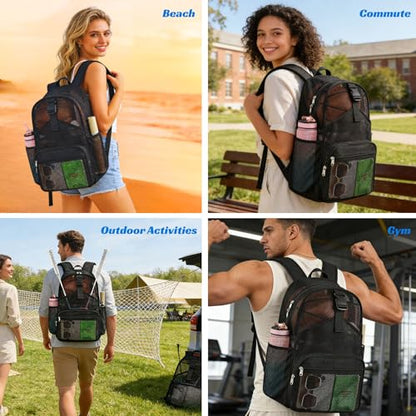 Metaverse Mesh Sports Backpack 20 Inch with Racket Holder for Men Women, Large Travel Gym Beach Backpack with Water Bottle Pockets, Breathable Comfort Shoulder Straps