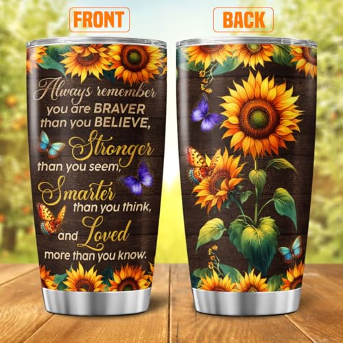Sunflower Inspirational Gift Tumbler for Women, 20oz Stainless Steel Insulated Travel Mug with Motivational Quote, Floral Coffee Cup for Daughter Mom Teacher Birthday Holiday - color: Patriotic Dad N1