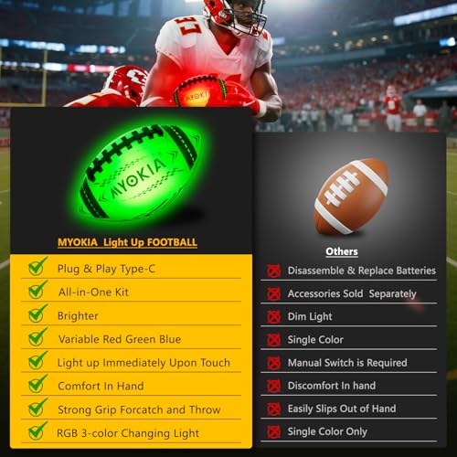 RGB Waterproof Rechargeable Light Up Football Birthday Gift, Glow in The Dark Football with Pump & USB Cable, Tri-Color (Red, Green, Blue), Size 6, Outdoor Night Games - style: Style 2