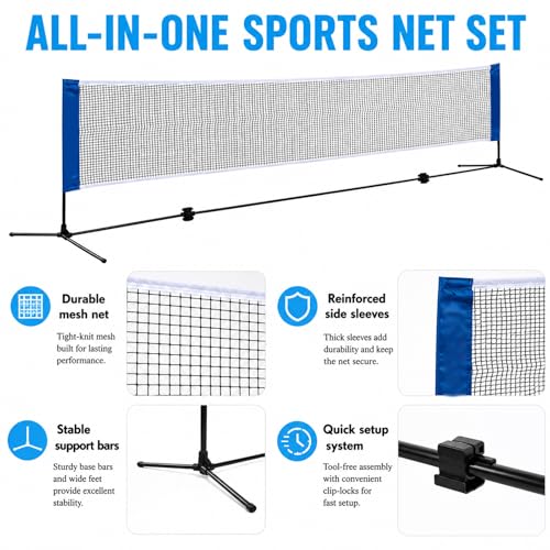 20" Portable Badminton Net with Carry Bag, Foldable Volleyball + Badminton Sets for Beach, Swimming Pool, Grassland, Backyard