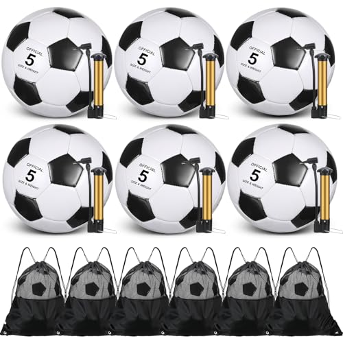 Ceenna 6 Pcs Soccer Ball Bulk with Pump Bag Machine Stitched Deflated Soccer for Outside Sports Training Game Practice - size: Size 5, style: Classic