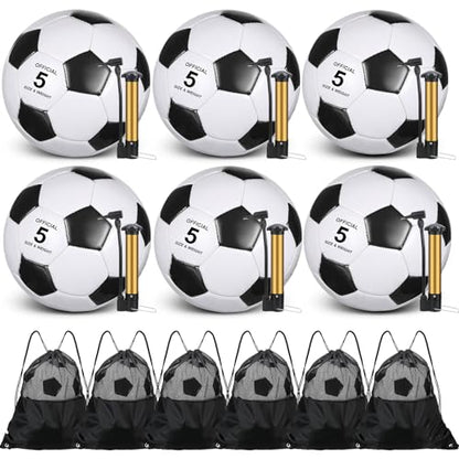Ceenna 6 Pcs Soccer Ball Bulk with Pump Bag Machine Stitched Deflated Soccer for Outside Sports Training Game Practice - size: Size 5, style: Classic
