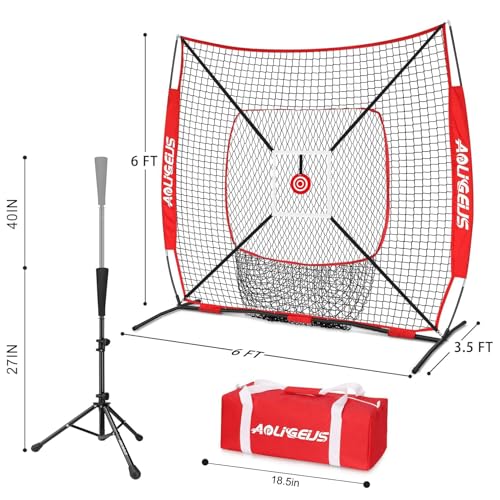 6'X6' Baseball Softball Practice Net,Pitching Net,Batting Net,with Bonus Strike Zone,Target and Bow Frame,for Hitting,Pitching,Catching - size: 6 x 6 FT, style: Strike Zone Version-Red