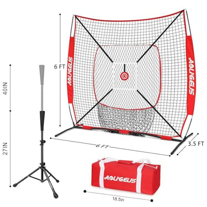 6'X6' Baseball Softball Practice Net,Pitching Net,Batting Net,with Bonus Strike Zone,Target and Bow Frame,for Hitting,Pitching,Catching - size: 6 x 6 FT, style: Strike Zone Version-Red