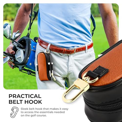 Spring Golf Tournament Prize Gift for Men and Women - Luxury Golf Accessories Set, Vegan Leather Case, 3 Golf Balls, Tees, Divot Tool Knife & Bag with Hook