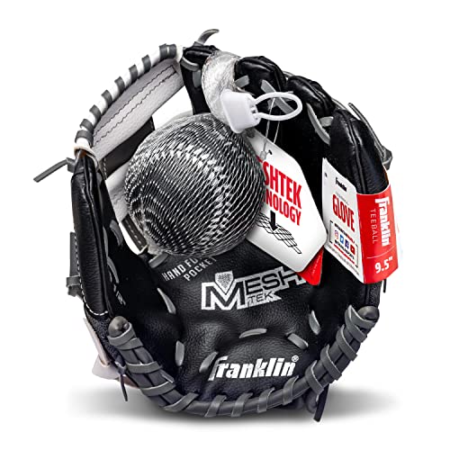Franklin Sports Kids Baseball Glove + Foam Ball Sets - Meshtek Youth Teeball Gloves for Kids + Toddlers - Left + Right Hand Throw - 9.5" Inch - color: Black/Graphite/White
