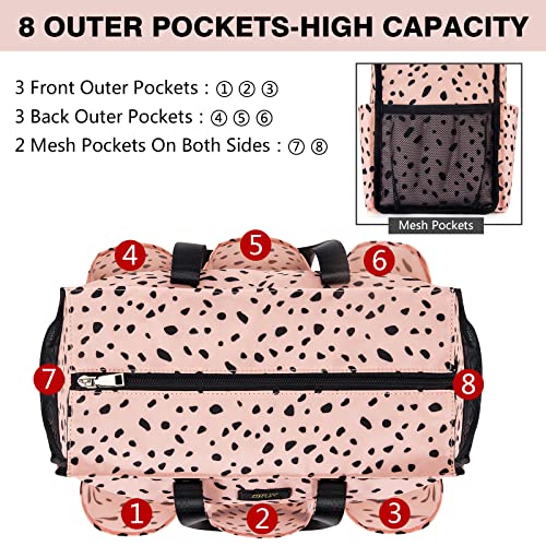 IBFUN Utility Tote Bag with 24 Pockets, Large Teacher Tote for Women with Laptop Compartment, Travel Tote Bag with Zip Top - color: A2-m-pink Leopard, size: Medium