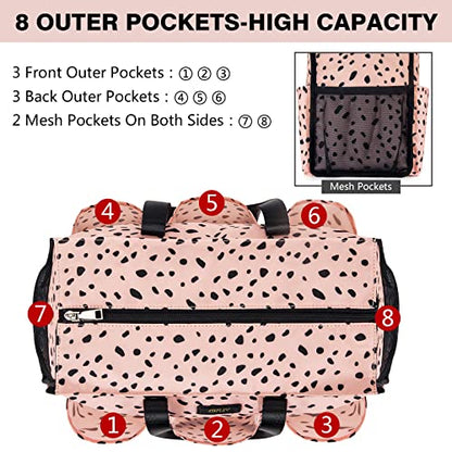 IBFUN Utility Tote Bag with 24 Pockets, Large Teacher Tote for Women with Laptop Compartment, Travel Tote Bag with Zip Top - color: A2-m-pink Leopard, size: Medium