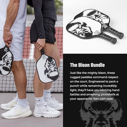 Bison Paddles: Carbon Graphite Pickleball Paddles - Lightweight Pickleball Rackets | Honeycomb Composite Core Improves Pickle Ball Placement and Increases Power | Durable Unibody Construction - color: Bison Bundle