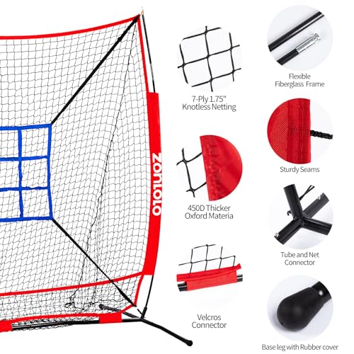 Zonlolo 6 x 6 FT Baseball Net with 3 Diffferent Targets, Portable Practice Net for Batting，Hitting，Pitching and Throwing,Compact Package with Small Carrying Bag，Great for Kids - color: Red