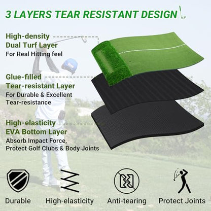 Neoaider Golf Mat, 26 mm 45mm Dual-Turf, 5x4 ft/6x4 ft Golf Hitting Mat for Practice Outdoor Indoor, High-Density Artificial Turf Mat for Hitting Chipping Driving Swinging, Gifts for Men Dad