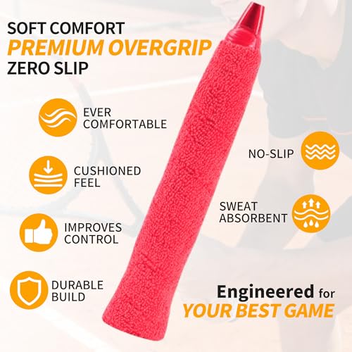 2 Pcs Tennis Racket Grip Tape, Towel Tennis Overgrip Tape, Anti-Slip Absorbent Grip, Racket Overgrip Tape,9 Colors - color: Red